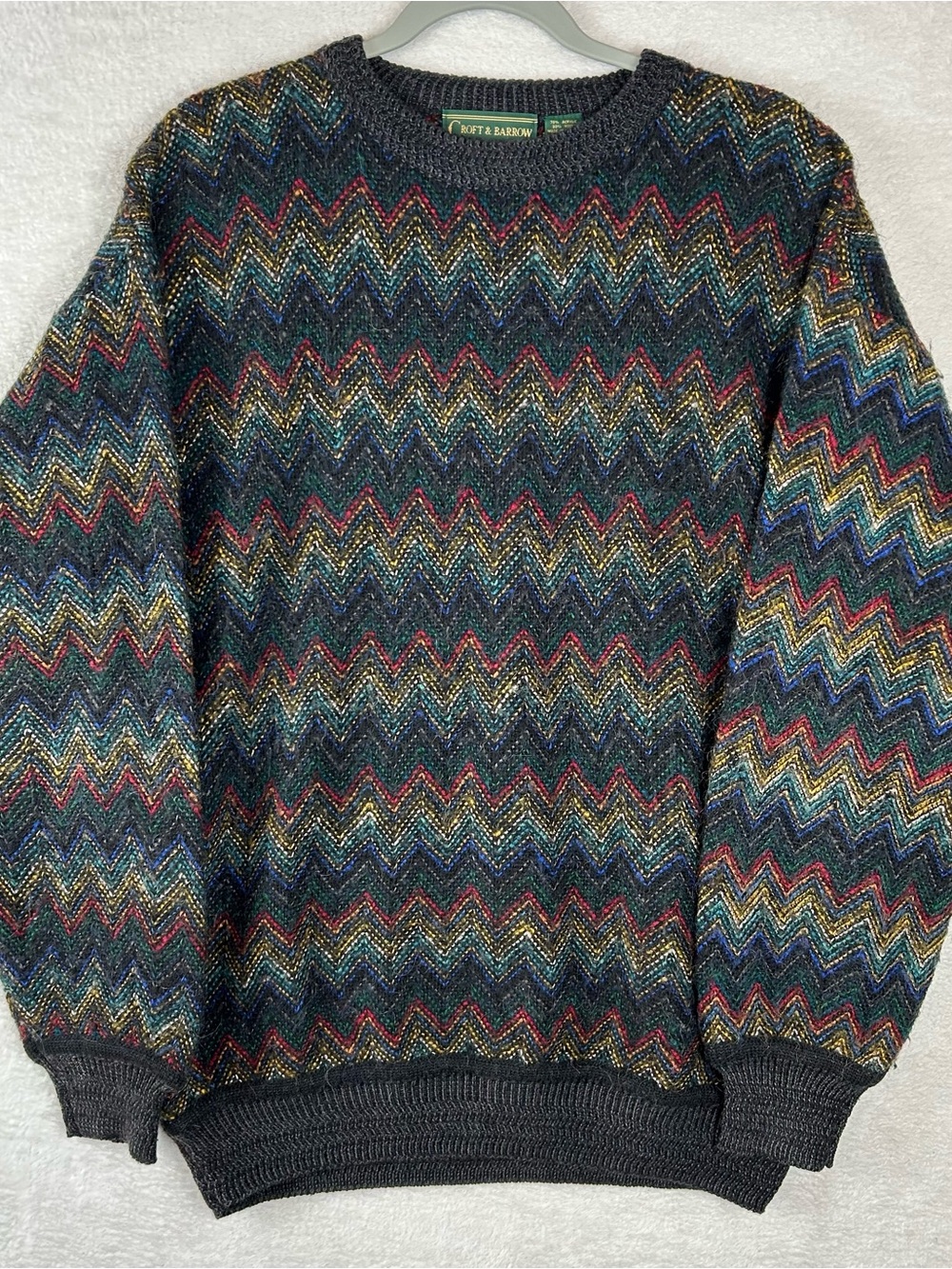 Multicolor Chevron Knit Crewneck Sweater wool blend size m vintage 90s